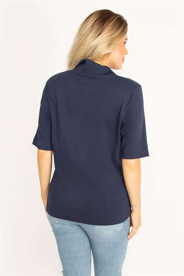 Kadın Haki Polo Yaka Pat Düğmeli Sim Ve Taş Detaylı Bluz 65N34521