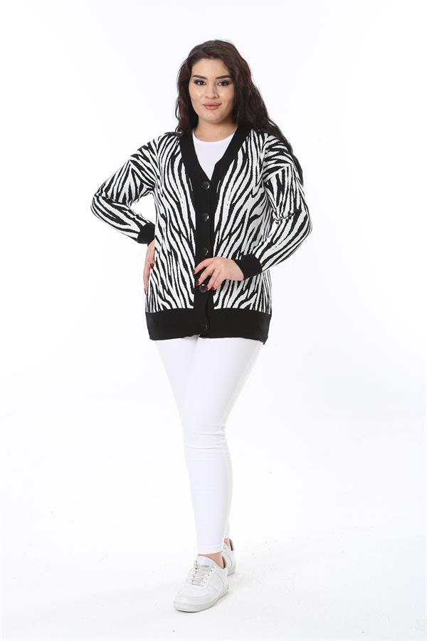 Kadın Büyük Beden Siyah Ön Düğmeli Triko Hırka 65N38566