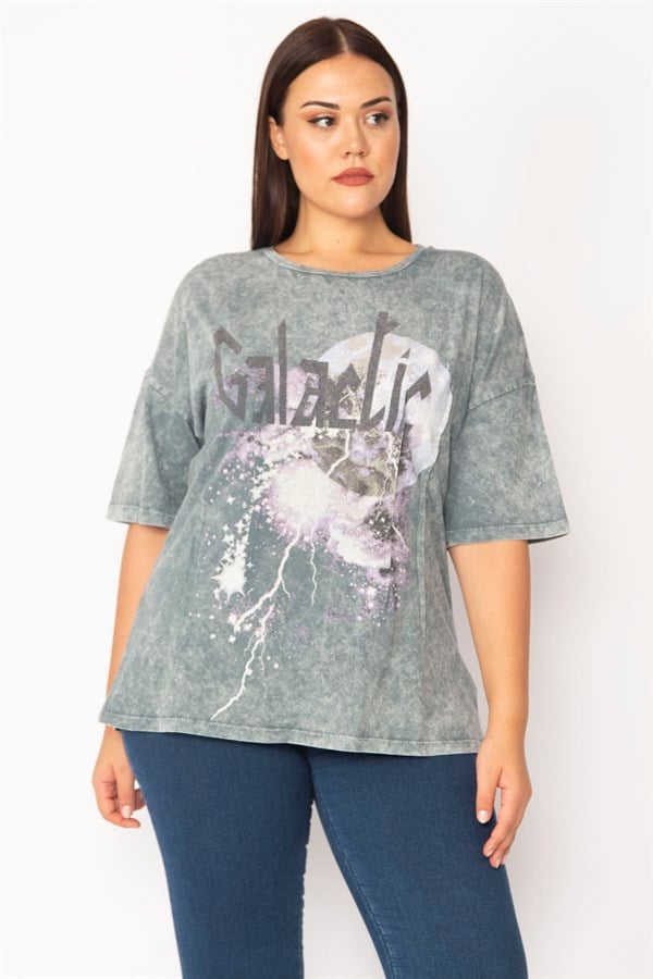 Kadın Renkli Yıkamalı Kumaş Ön Baskılı Bluz 65N28366