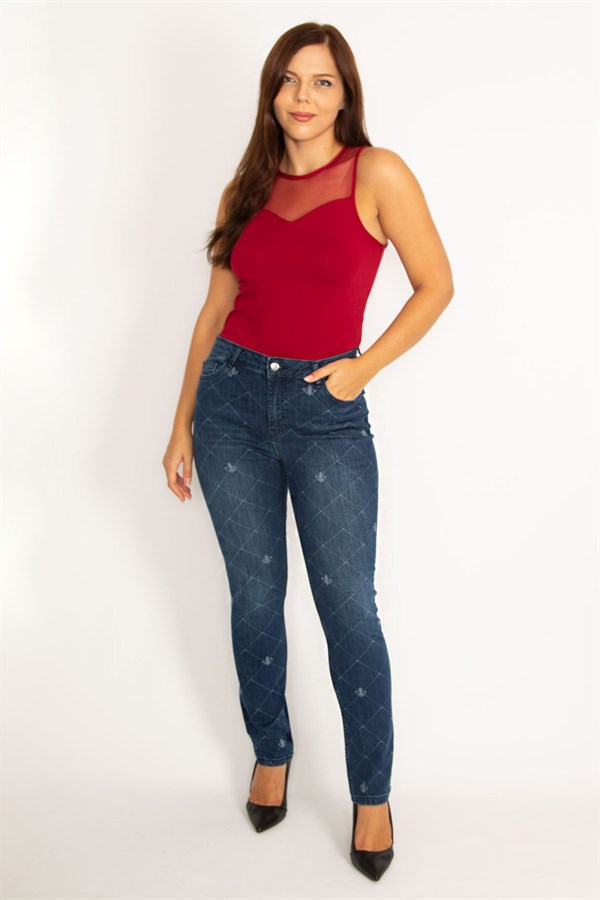 Kadın Lacivert Likralı 5 Cep Kot Pantolon 65N34535