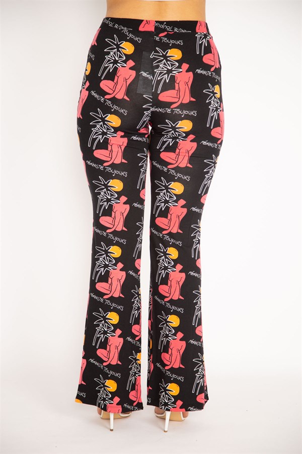 Kadın Renkli Geniş Paçalı Desenli Viskon Tayt 65N34885