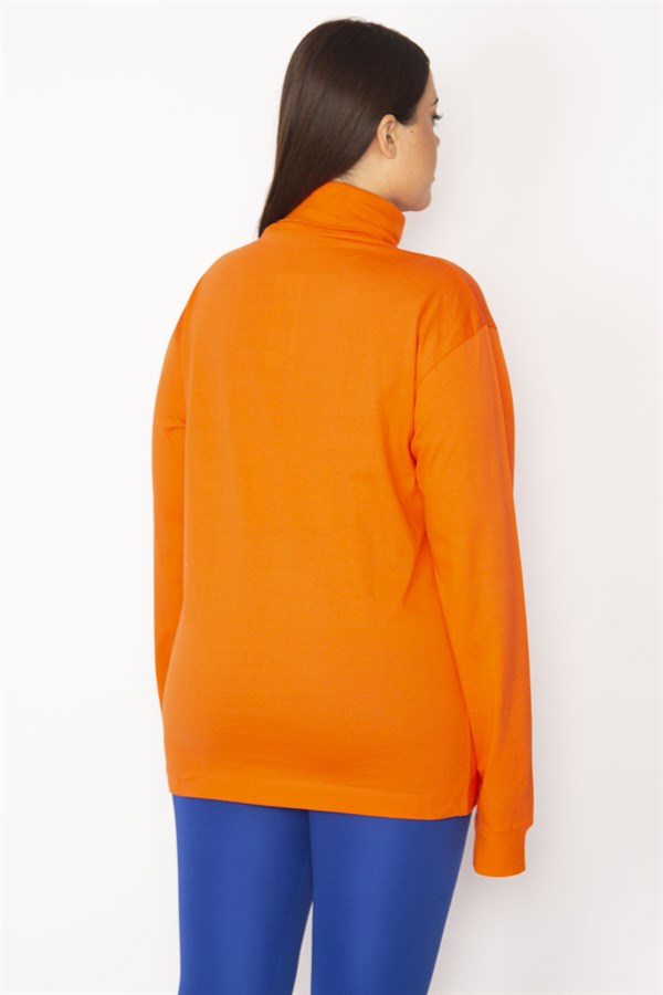 Kadın Turuncu Pamuklu Kumaş Boğazlı Yaka Bluz 65N29627
