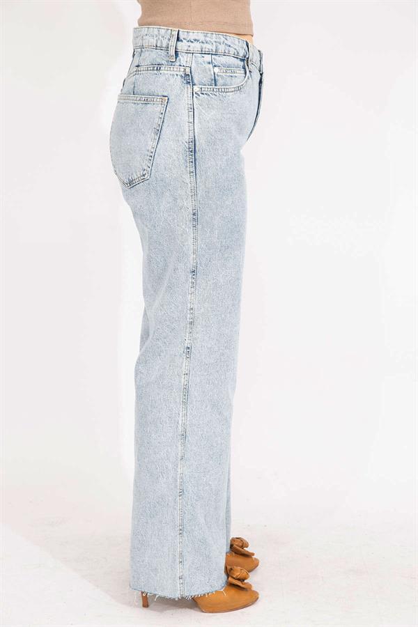 Kadın Mavi Büyük Beden Yıkama Efektli 5 Cepli Kot Pantolon 65N35545