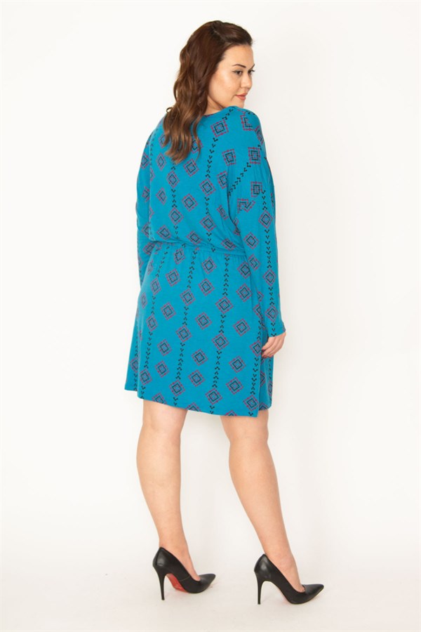 KADIN YEŞİL BELİ LASTİK VE CEP DETAYLI ELBİSE