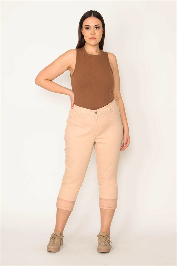 Kadın Vizon Paçası Tül Detaylı Likralı 5 Cep Kapri 65N31614