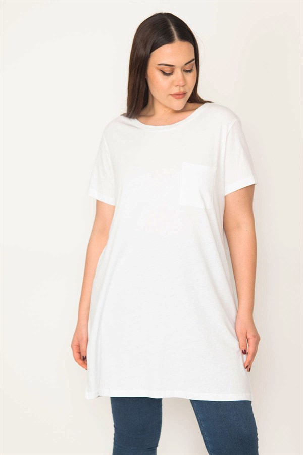 Kadın Beyaz Pamuklu Kumaş Peto Cepli Tunik 65N31752
