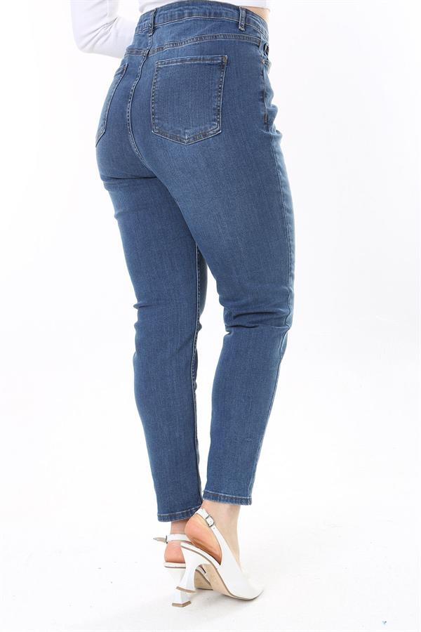 Kadın Büyük Beden Yüksek Bel Dar Paçalı Likralı Kot Pantolon 65N38090