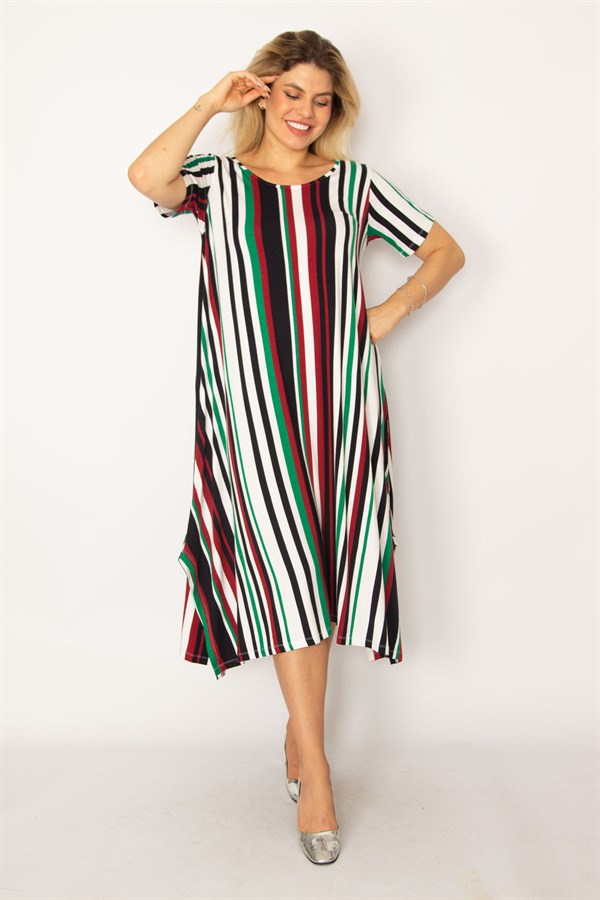 Kadın Renkli Yan Yırtmaçlı Renkli Uzun Elbise 65N34267