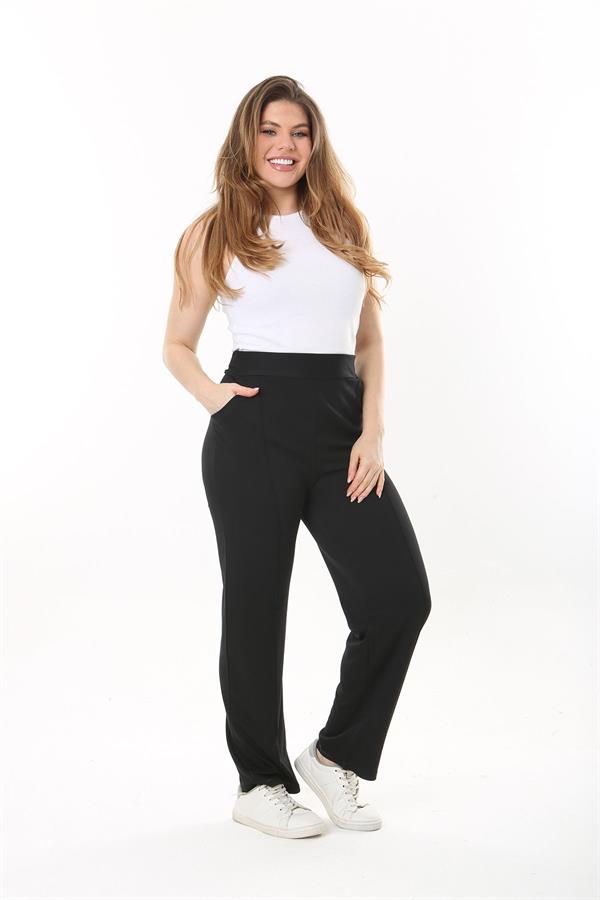 Kadın Büyük Beden Füme Ütü İzi Çima Dikişli Likralı Yan Cepli Pantolon 65N37564
