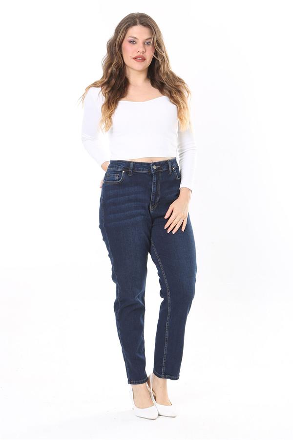 Kadın Büyük Beden Yüksek Bel Dar Paçalı Likralı Kot Pantolon 65N38091