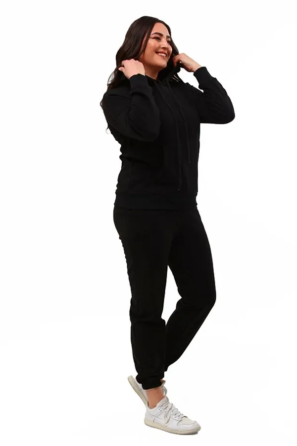 SURVÊTEMENT NOIR À CAPUCHE ET POCHES POUR FEMME