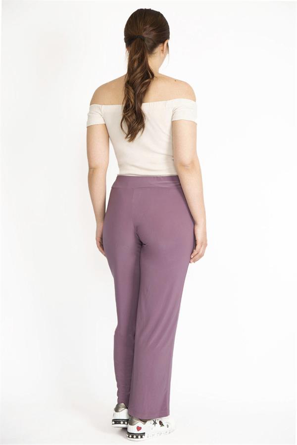 Kadın Lila Büyük Beden Likralı Buzy Kumaş Bel Lastikli Pantolon