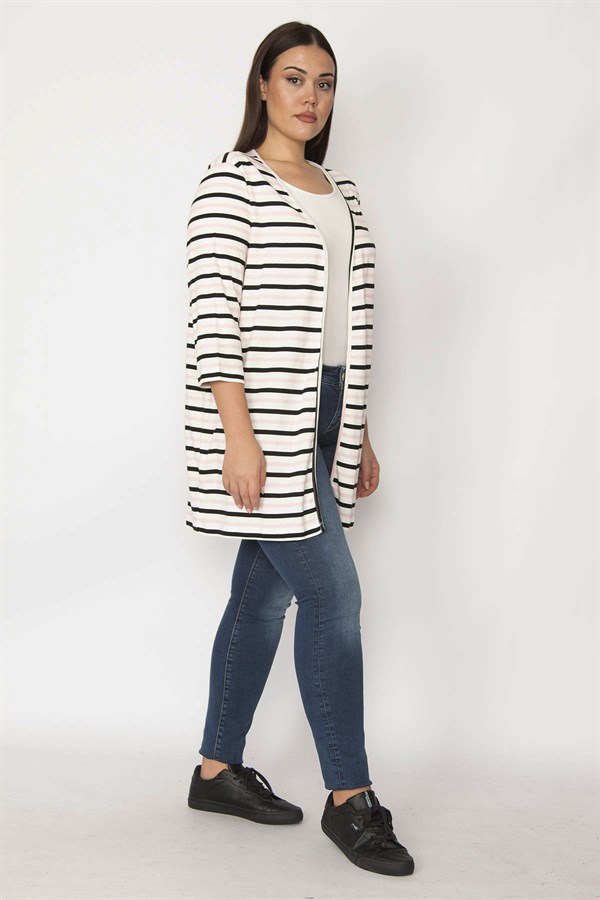 Kadın Kemik Pamuklu Kumaş Çizgili Hırka 65N29664