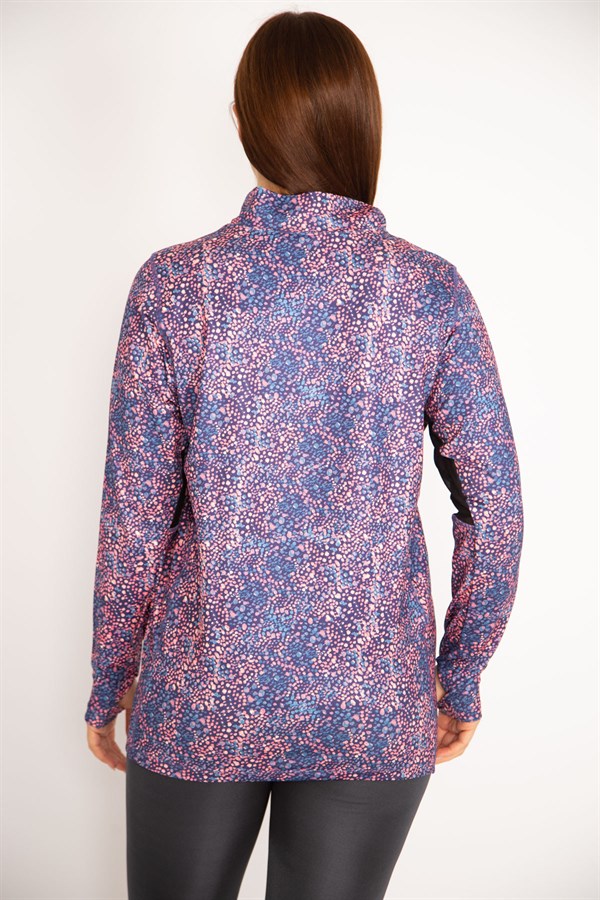 Women's Colorful Front Placket Zippered Underarm Tulle Detailed Sports Sweatshirt 65N34944