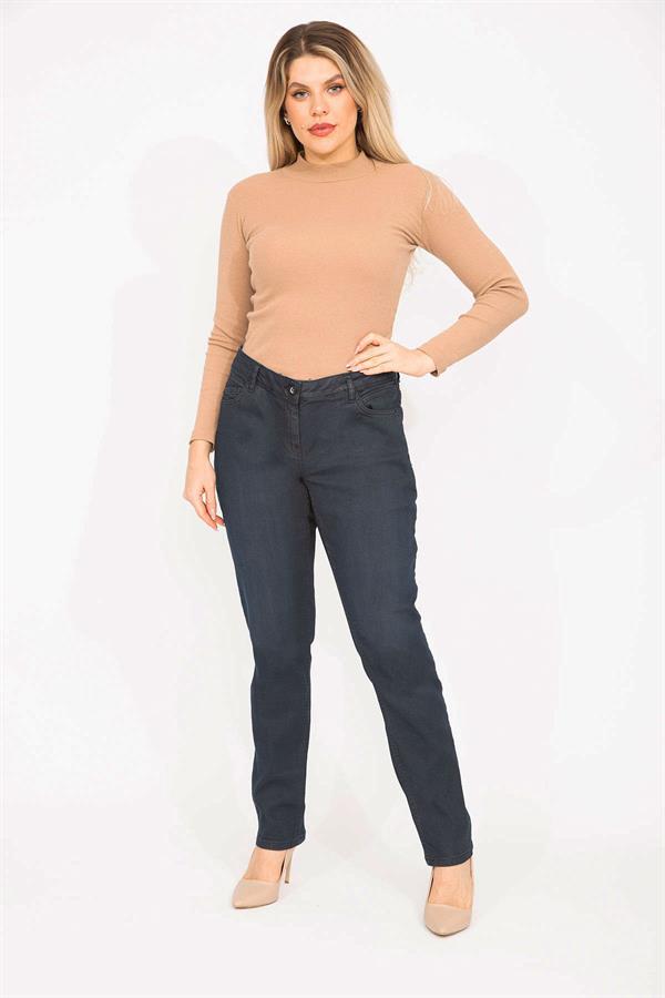 Kadın Lacivert Büyük Beden 5 Cepli Likralı Kot Pantolon