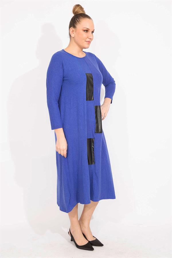 Kadın Antrasit Suni Deri Garnili Uzun Kollu Elbise 65N35528