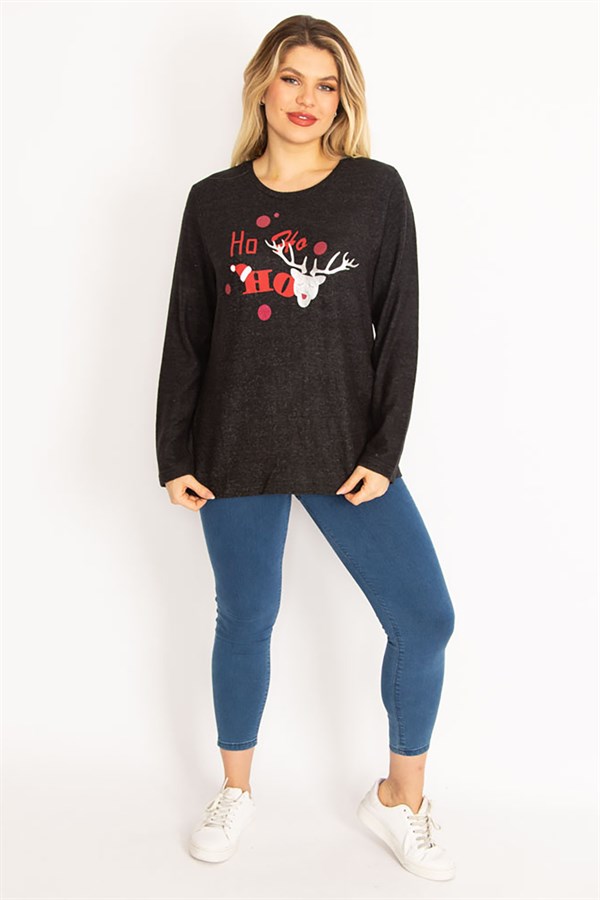 Kadın Siyah Yün Viskon Kumaş Lak Baskılı Bluz 65N35057