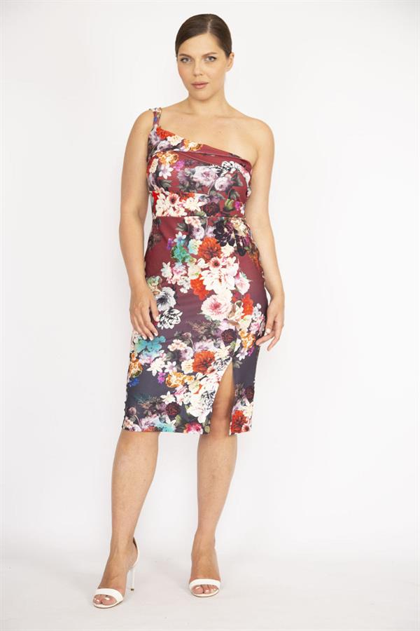 WOMEN'S COLORFUL ONE-SHOULDER STRAP FRONT SLITTLE DRESS