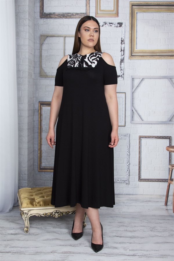 Kadın Gri Omuz Dekolteli Roba Garnili Elbise 65N25800