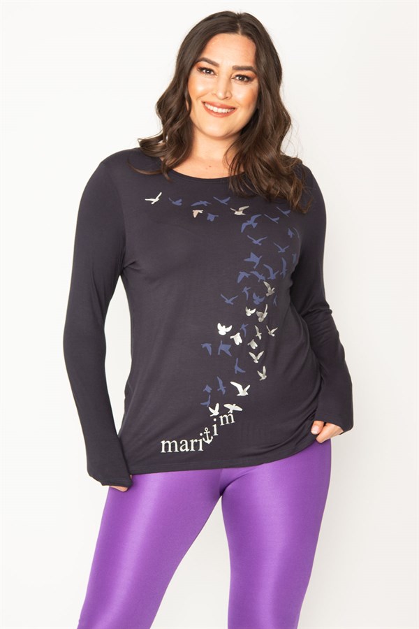 Kadın Lacivert Baskı Detaylı Viskon Bluz 65N30457