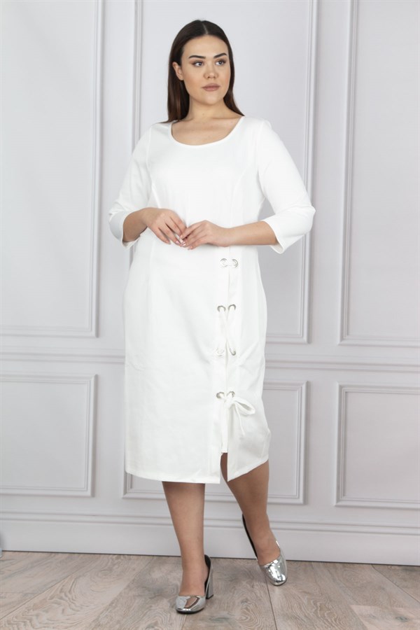 Kadın Kemik Kuşgözü Detaylı Elbise 65N14296