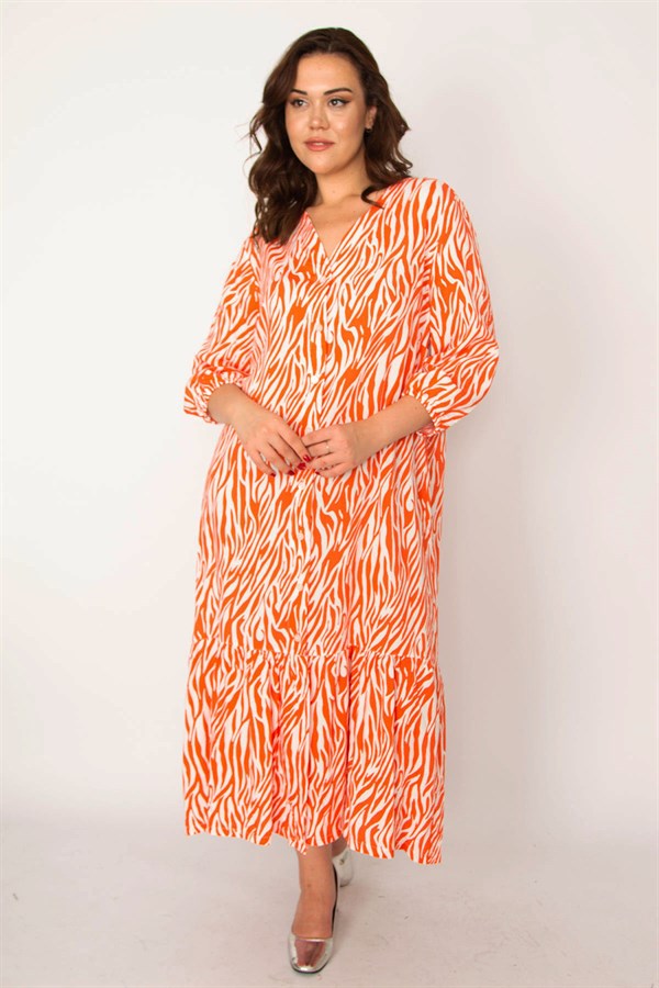 Kadın Fujya Dokuma Viskon Kumaş Ön Düğmeli Etek Ucu Katlı Elbise 65N33531