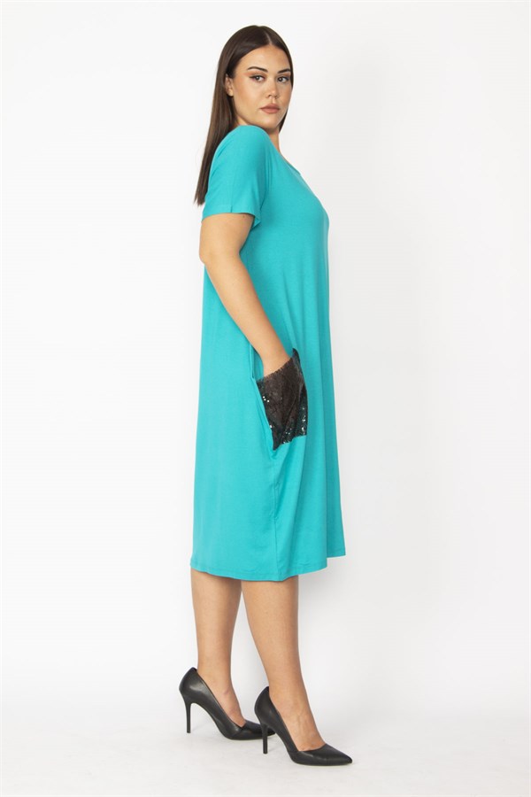 Kadın Bordo Cebi Payet Detaylı Viskon Elbise 65N28931