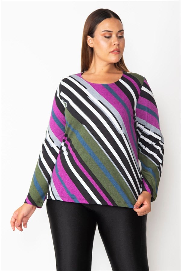 Kadın Renkli Pamuklu Kumaş Renk Kombinli Bluz 65N28380