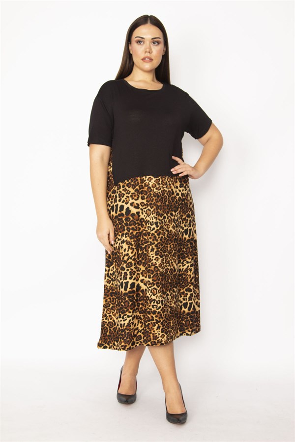 Kadın Kahve Etek Kısmı Desenli Katlı Elbise 65N29531