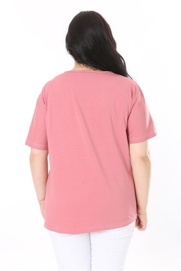 Kadın Büyük Beden Gül Kurusu Bisiklet Yakalı Kısa Kollu Bluz 65N38006