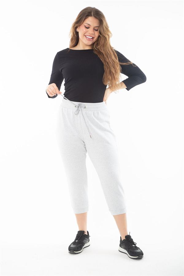 Kadın Büyük Beden Gri Kuşgözü Bağcıklı Eşofman Alt 65N37317