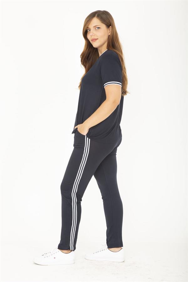 Kadın Büyük Beden Lacivert Ribanall Kısa Kollu Bluz Pantolon Eşofman Takım 65N36811