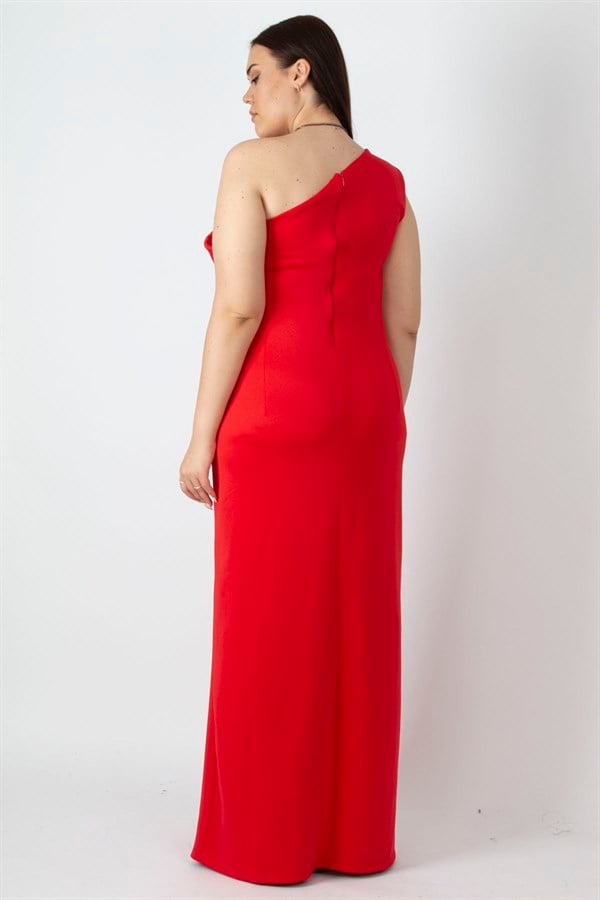 Kadın Kırmızı Tek Omuzlu Payet Detaylı Uzun Abiye Elbise 65N28080