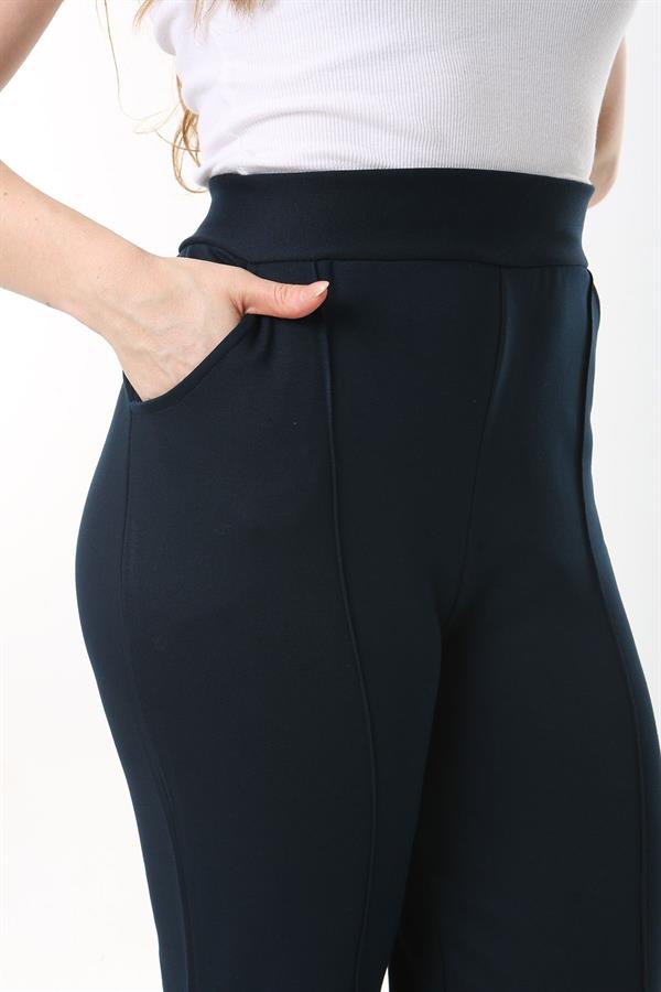 Kadın Büyük Beden Füme Ütü İzi Çima Dikişli Likralı Yan Cepli Pantolon 65N37564