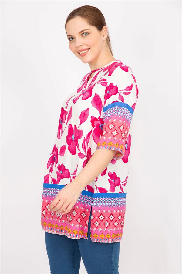 Kadın Fujya Büyük Beden Dokuma Viskon Kumaş Su Desenli Tunik