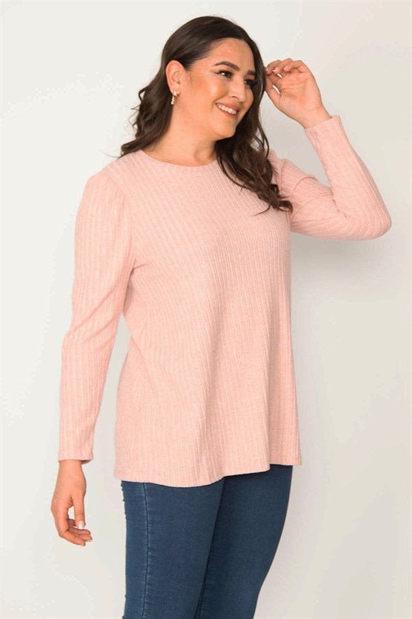 Kadın Pembe Kendin Çizgili Bisiklet Yaka Tunik 65N30416