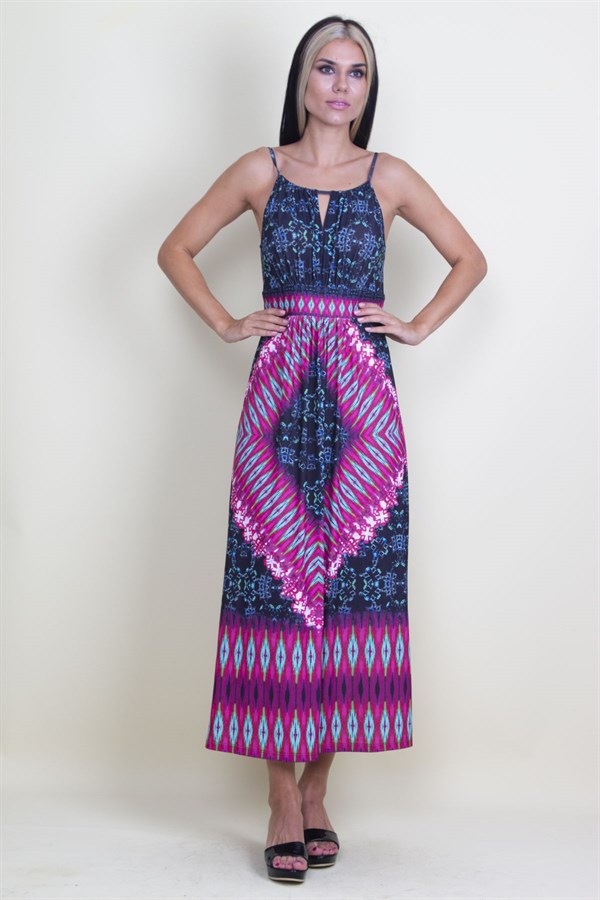 KADIN RENKLİ YAKA DETAYLI ASKILI ELBİSE