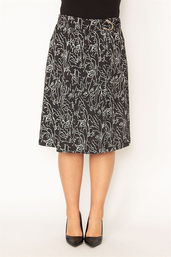 Kadın Siyah Anvelop Görünümlü Beli Lastik Ve Tokadan Bağcık Detaylı Etek 65N34501