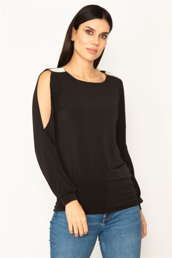 BLOUSE AVEC MANCHES ET ÉPAULES DÉTAILLÉES DE PIERRES