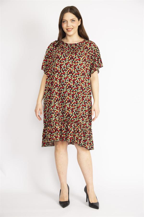 Kadın Bordo Büyük Beden Bisiklet Yakalı Etek Ucu Katlı Elbise