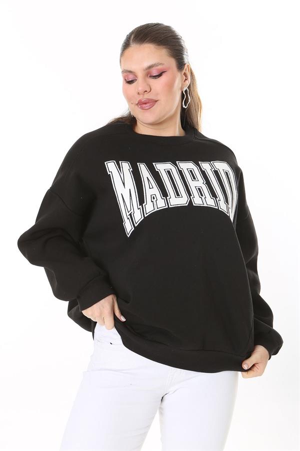 Women's Plus Size Black Embroidered Fabric Sweatshirt 65N37717