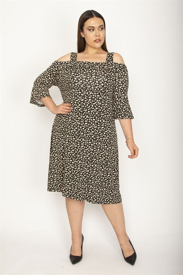 Kadın Lacivert Askılı Omuz Dekolteli Kol Ağzı Volanlı Viskon Elbise 65N26348