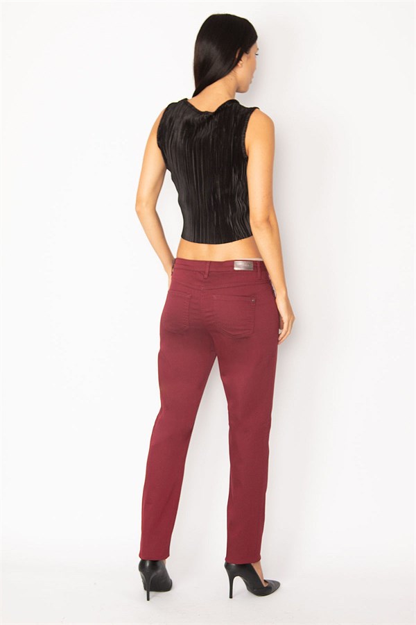 KADIN BORDO GABARDİN 5 CEP PANTOLON