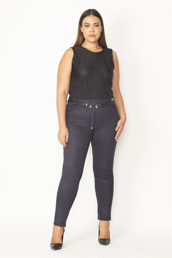 Kadın Haki Ekose Desenli Kemer Aksesuarlı Pantolon 65N28637