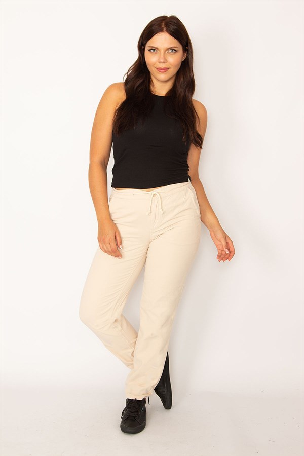 Kadın Taş Beli Tünel Bağcık Detaylı Yan Ve Arka Cepli Gabardin Kumaş Pantolon 65N34145
