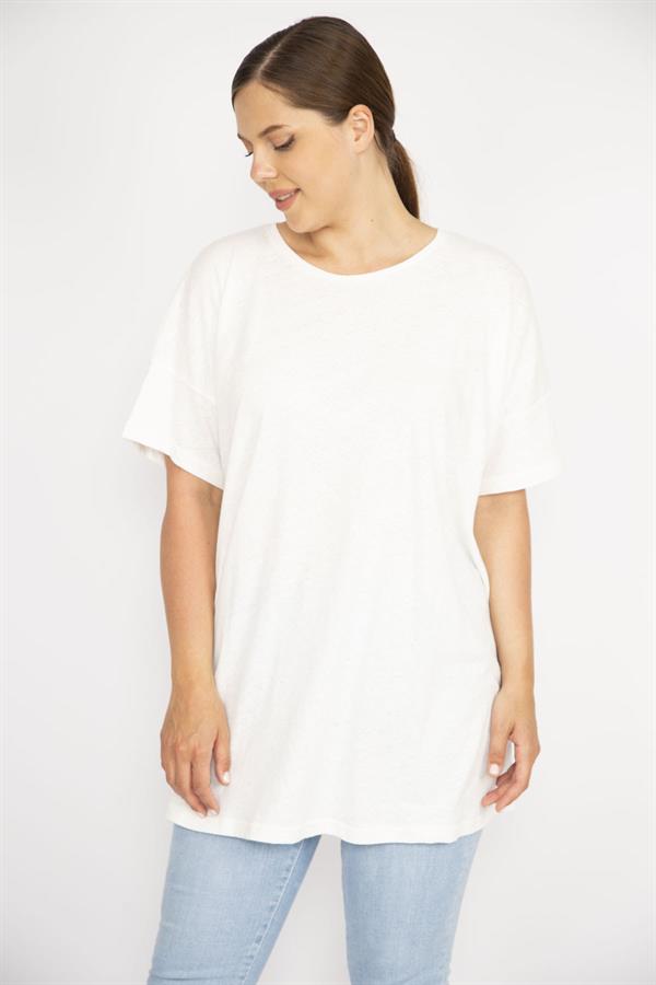 Kadın Kemik Büyük Beden Bisiklet Yakalı Kısa Kollu Bluz