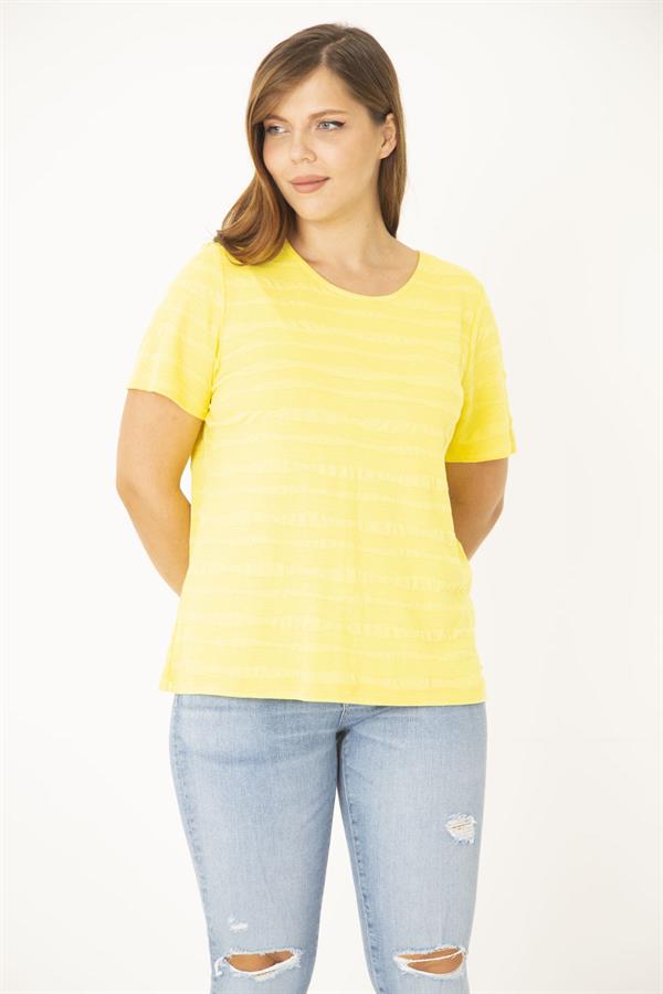 Kadın Büyük Beden Kemik Bisiklet Yakalı Kendinden Desenli Bluz 65N36933