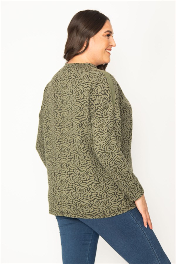 Kadın Haki Jakar Desenli Sıfır Yakalı Uzun Kollu Tunik 65N30418