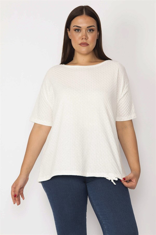 Kadın Kemik Önü Simli Nope Desen Etek Ucu Bağcık Detaylı Bisiklety Yaka Bluz 65N29112