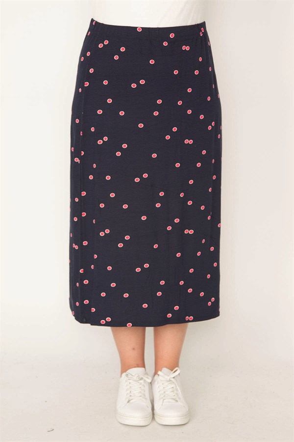 Kadın Lacivert Bel Lastikli Desenli Etek 65N32321
